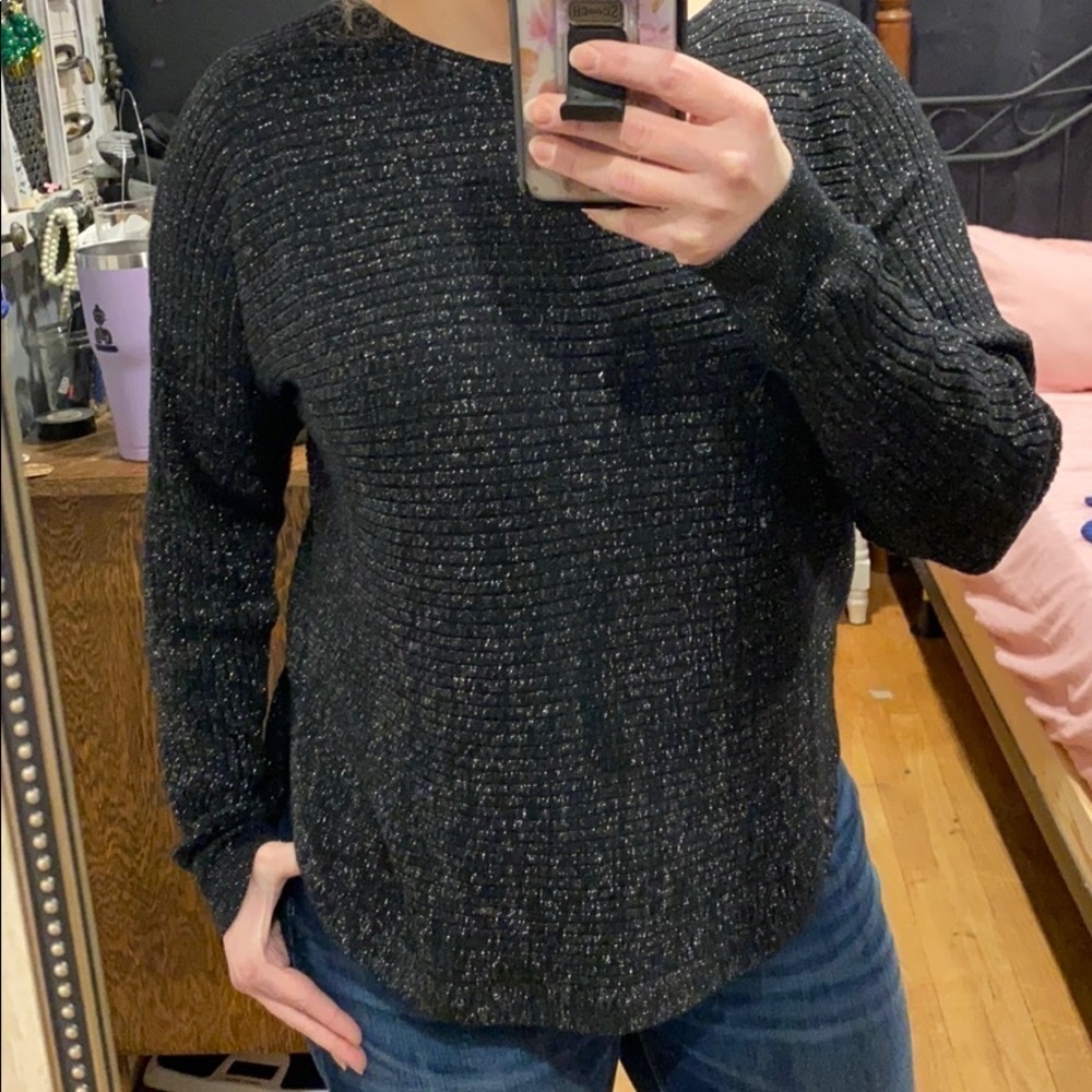 Black Dressy Shimmery Boxy Fit Sweater EUC